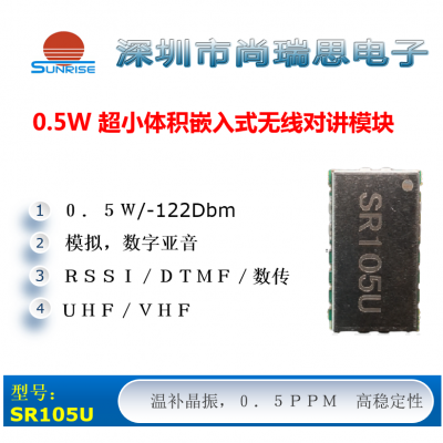SR105U （0.5W/UHF）超小尺寸無(wú)線(xiàn)對(duì)講/數(shù)傳模塊